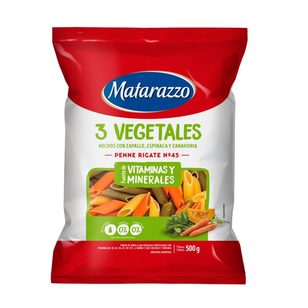 Fideos Penne Rigate 3 Vegetales N45 Matarazzo 500 Gr.
