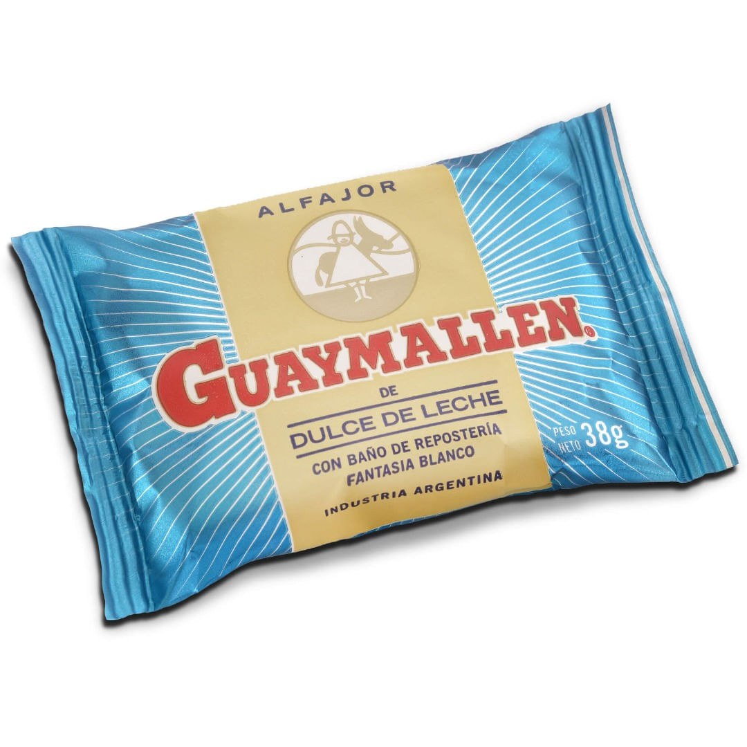 Alfajor Guaymallen Dulce de Leche con baño de repostería Blanco 38 Gr.
