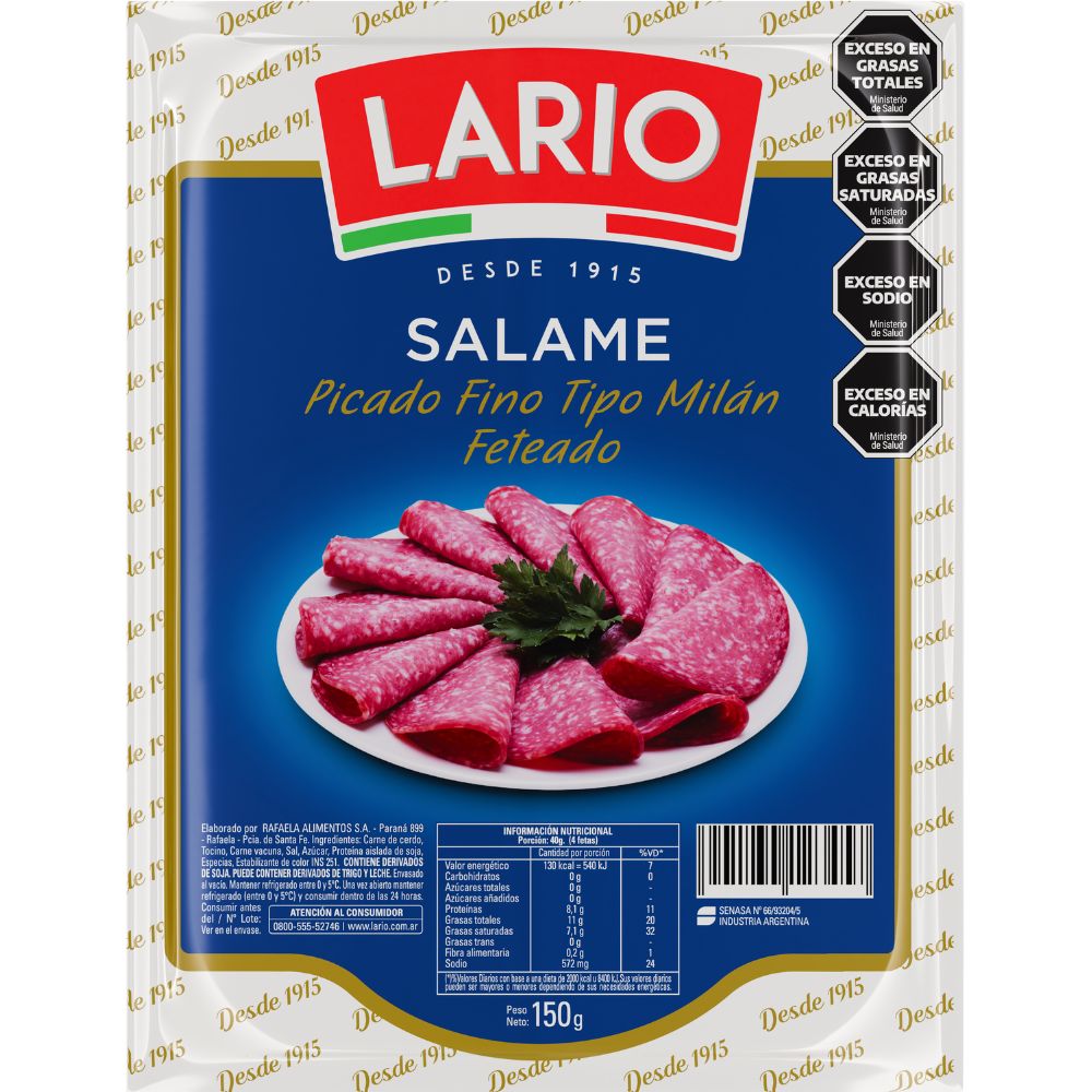Salame Feteado Lario Milán 150 Gr.