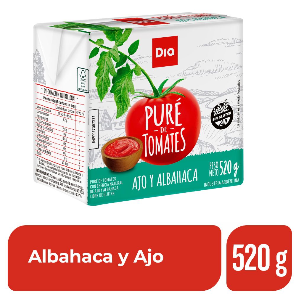 Puré de Tomate Dia Sabor Albahaca y Ajo 520 Gr.