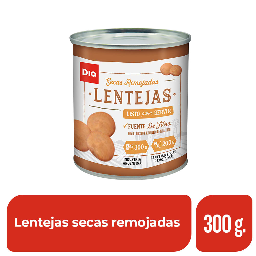 Lentejas Secas Remojadas Dia 300 Gr.
