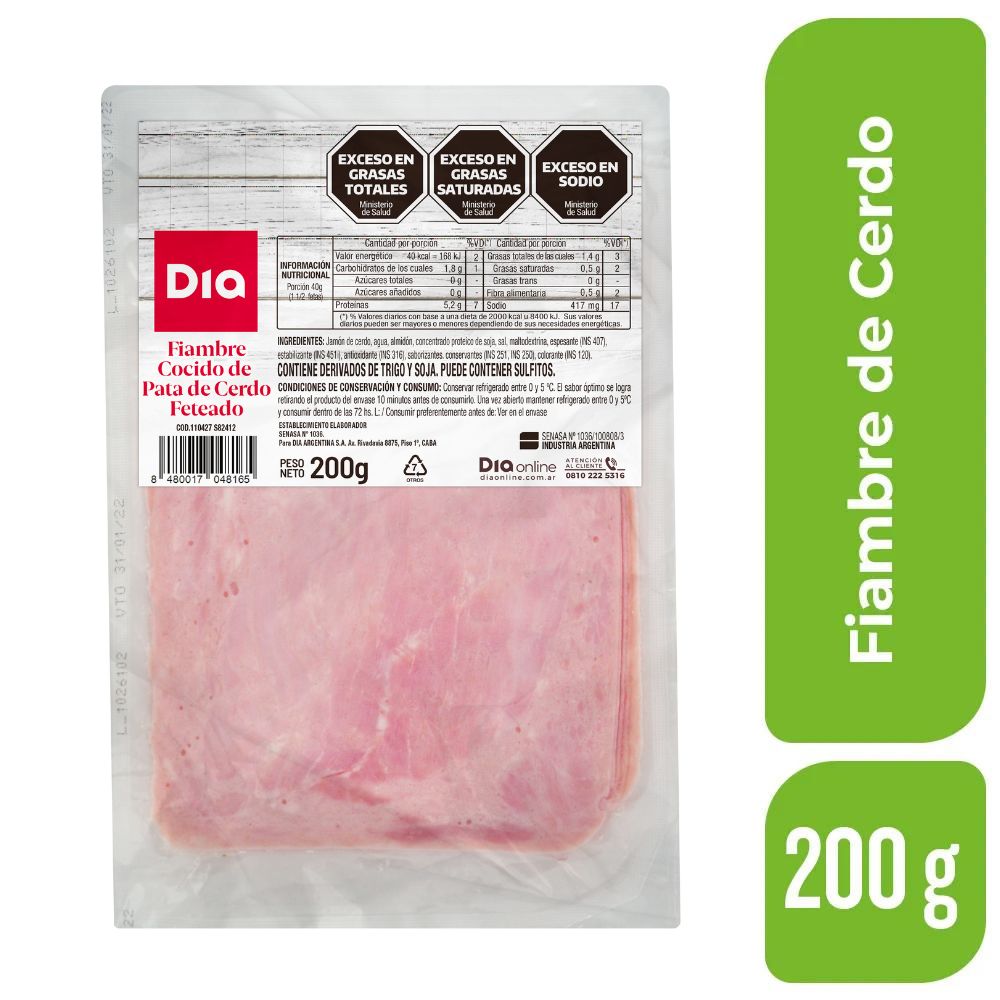 Fiambre de Cerdo feteado DIA 200 Gr.