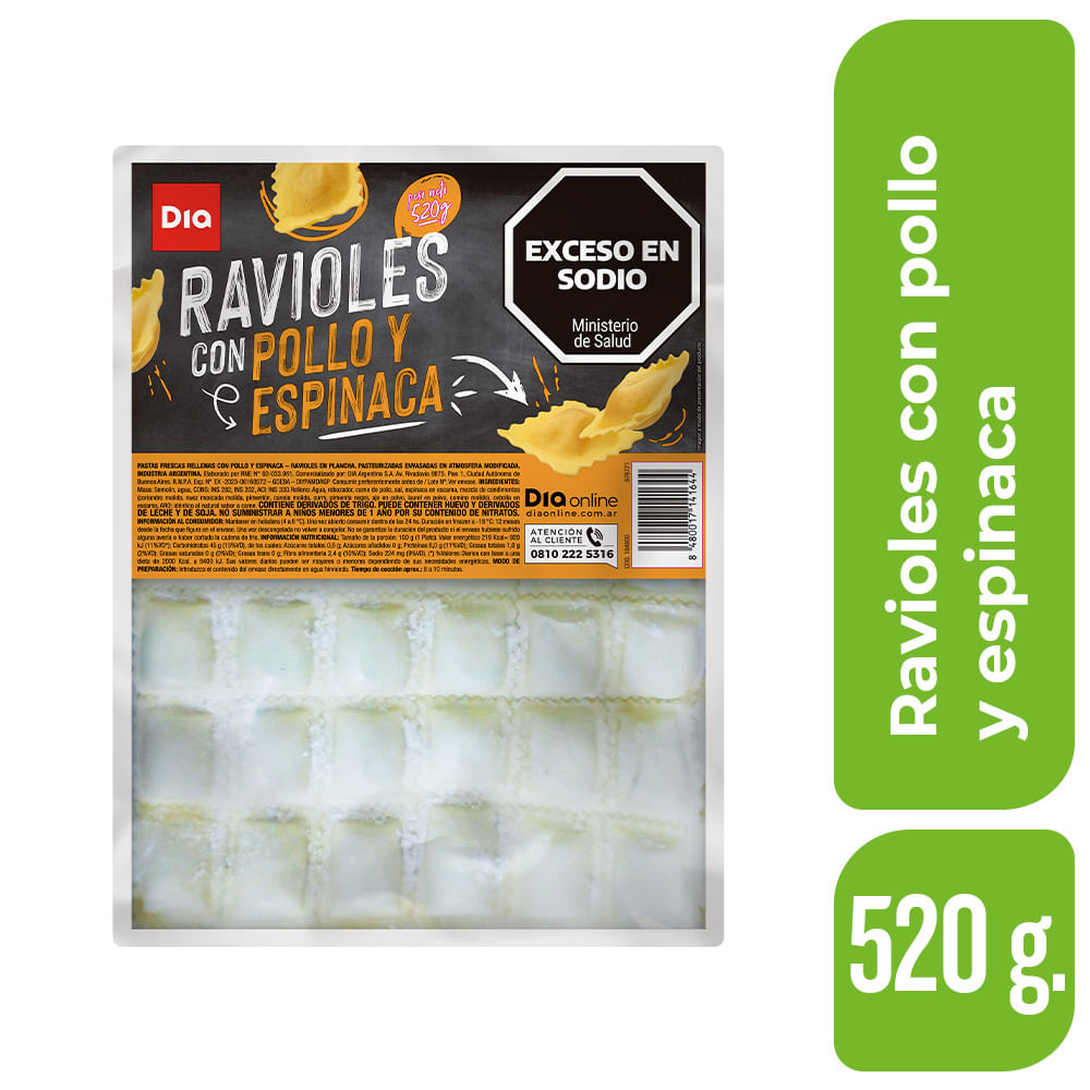 Ravioles DIA Pollo y Espinaca 520 Gr.
