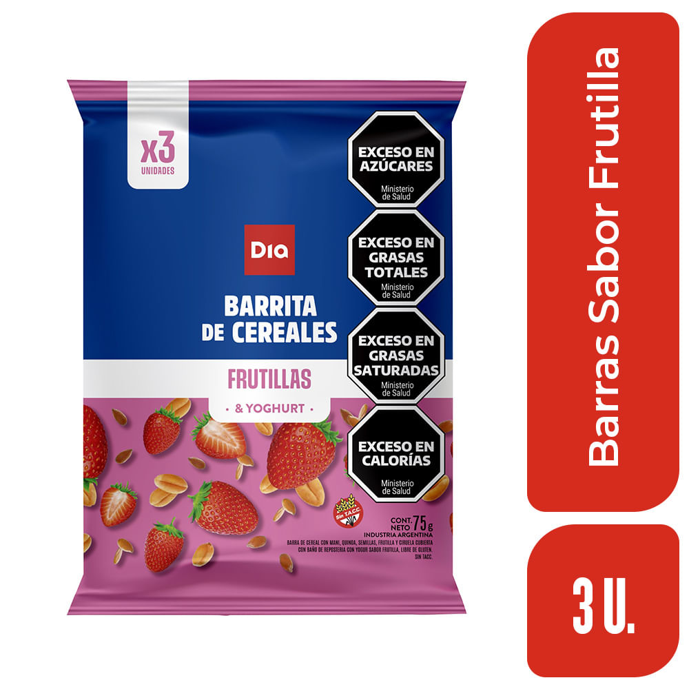 Barras Sabor Frutilla Con Yogurt X 3 Ud Dia 75 Gr.