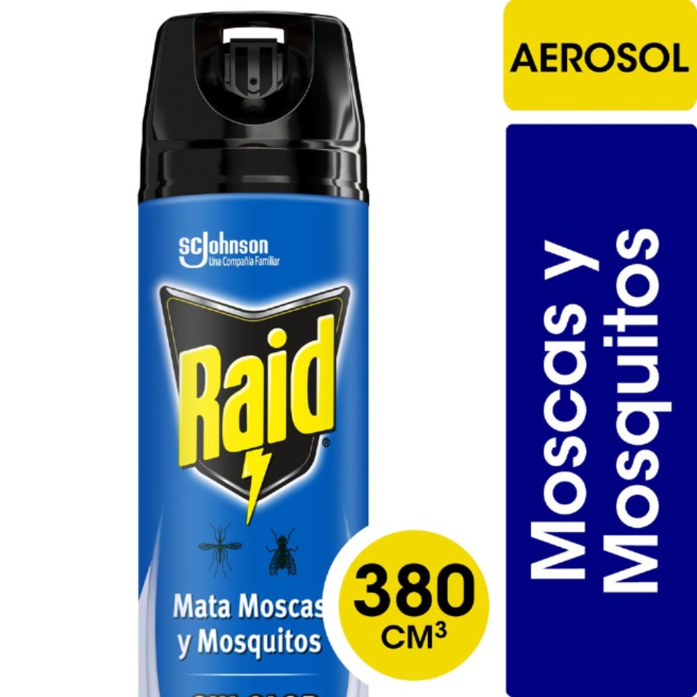 Insecticida Raid Mata Moscas y Mosquitos Sin Olor en Aerosol 380 Ml.