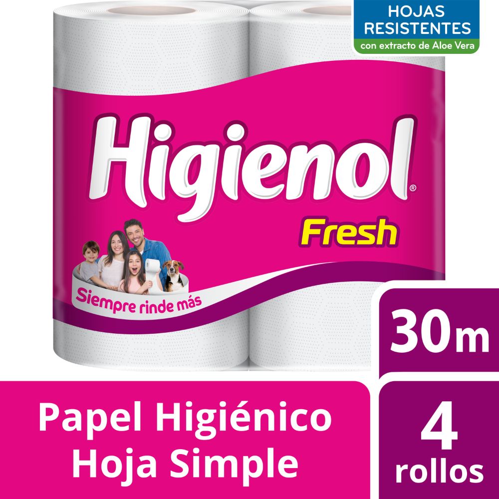 Papel Higiénico Higienol Fresh hoja simple 30 m 4 Ud.