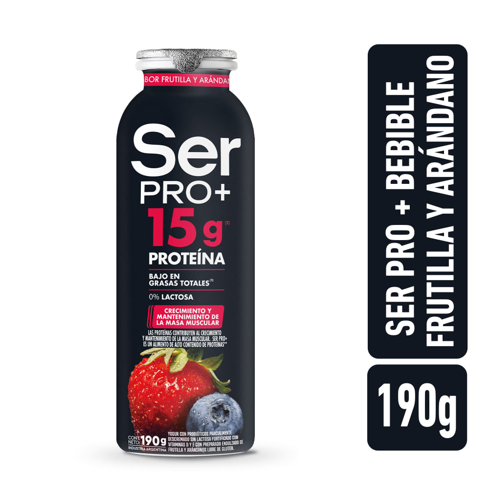 Yogur Bebible Ser PRO+ Con Proteínas Sabor Frutillas y Arándanos 190 Gr.