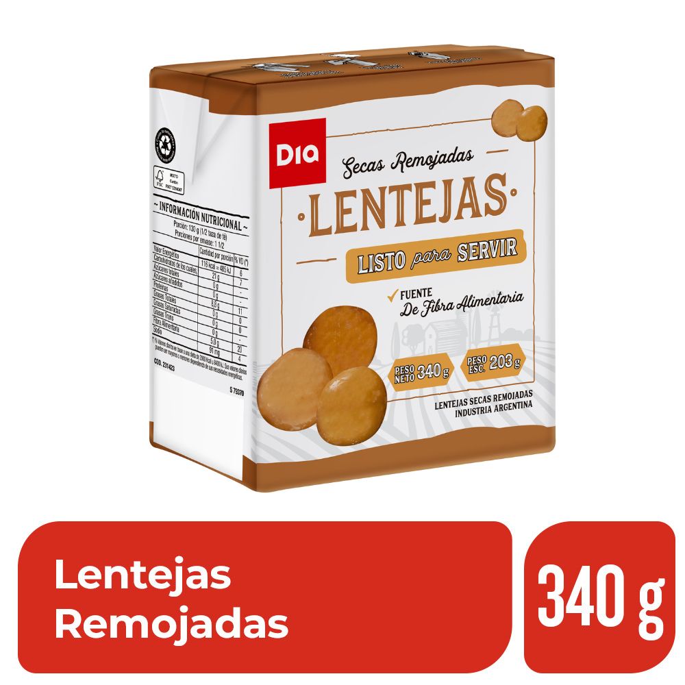 Lentejas Remojadas Dia 340 Gr.