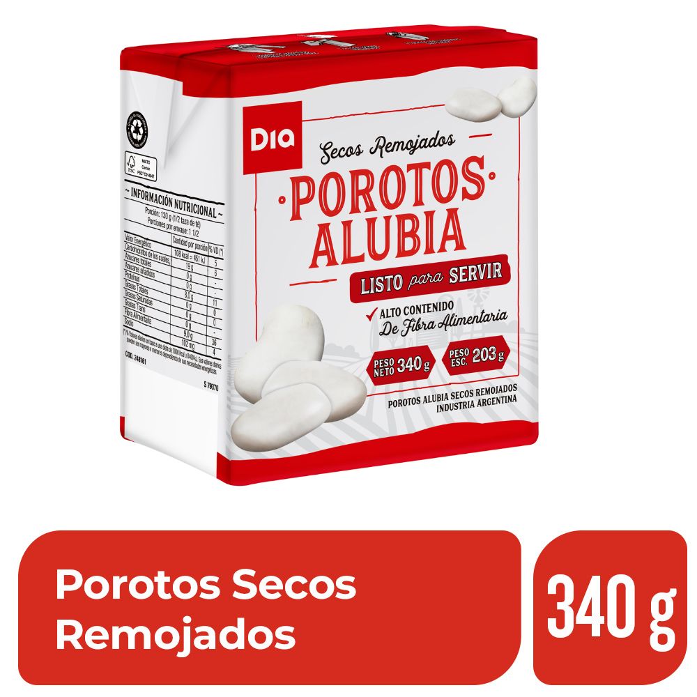 Porotos Secos Remojados Dia 340 Gr.