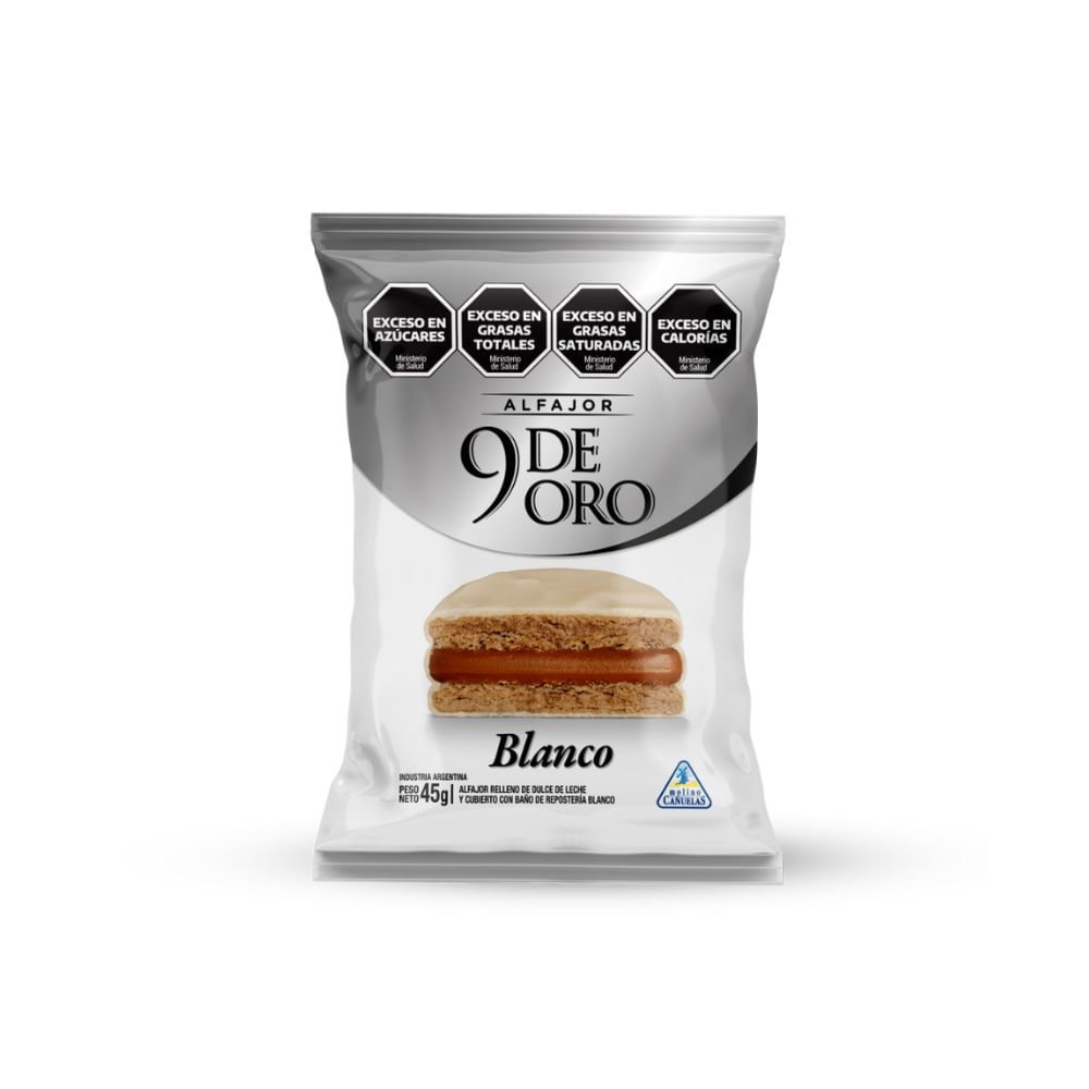 Alfajor De Dulce de Leche Blanco 9 De Oro 45 Gr.