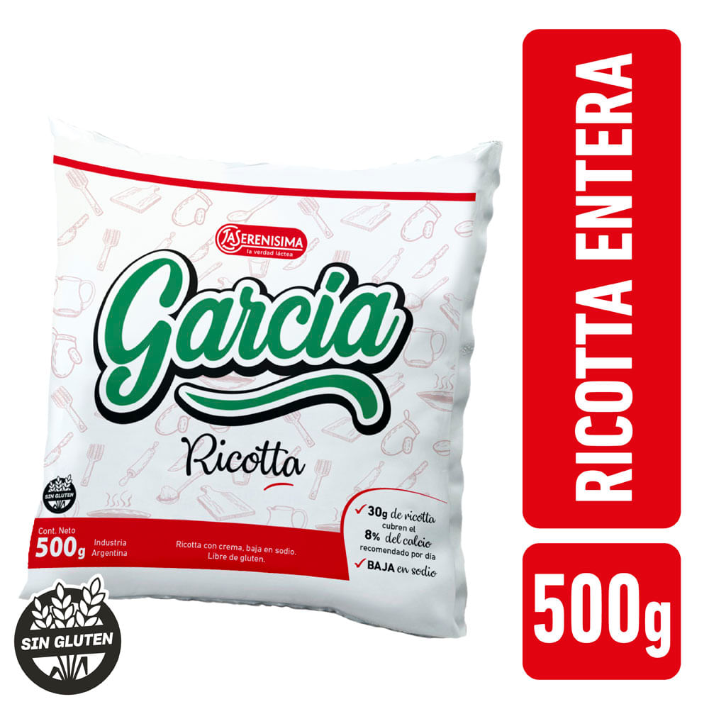 Ricotta Garcia Entera Baja en Sodio 500 Gr.