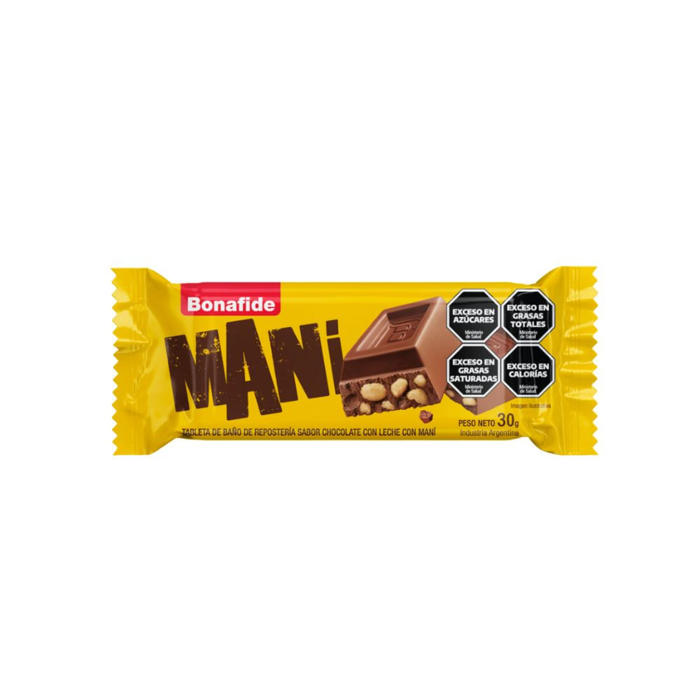 Tableta De Chocolate Con Leche y Maní Bonafide 30 Gr.