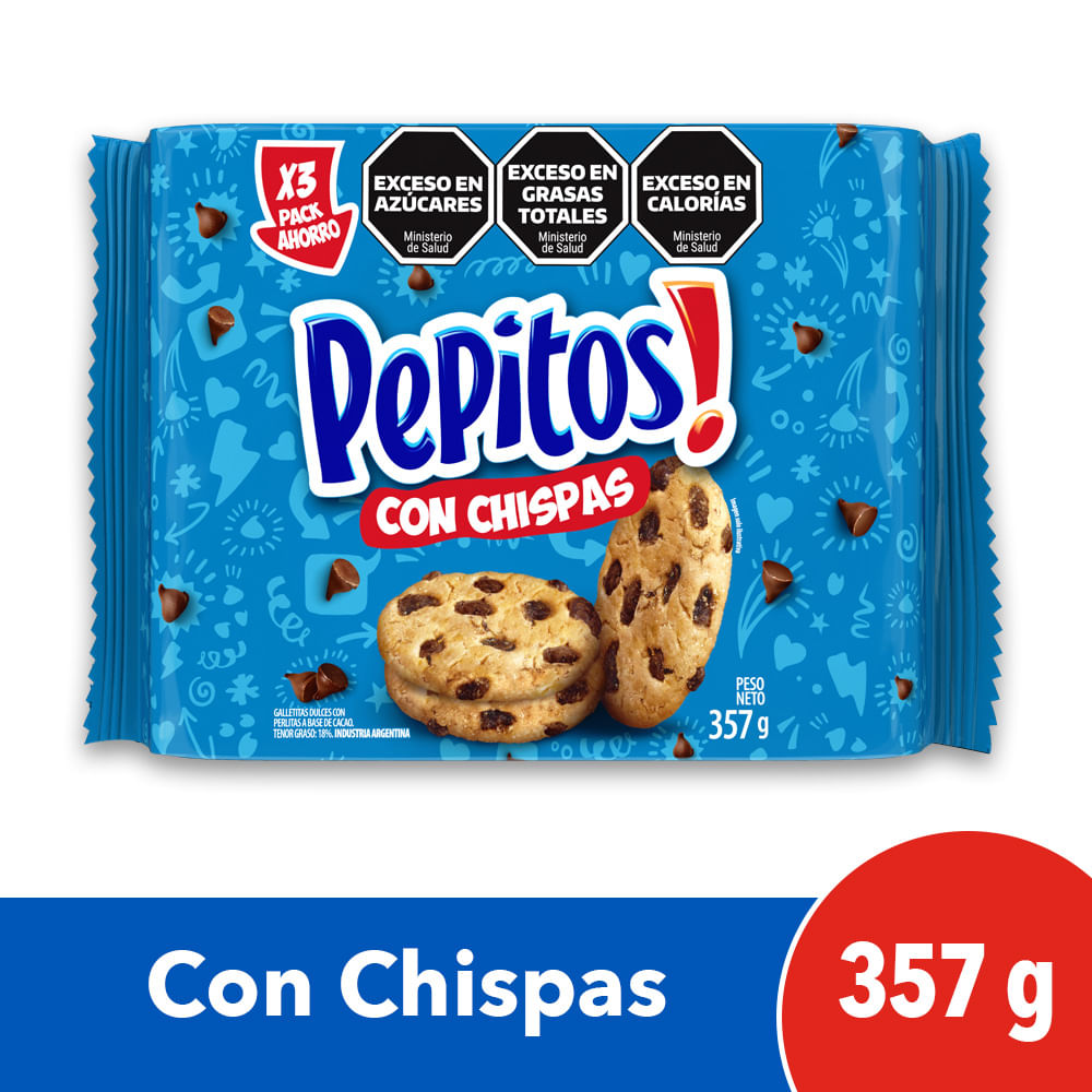 Galletitas Pepitos con Chips de Chocolate 357g. Pack x 3 Ud de 119 Gr.