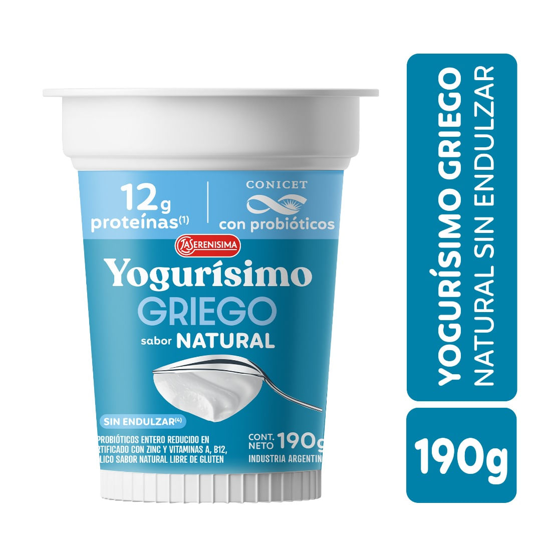 Yogur Griego Natural Sin Endulzar Yogurísimo 190 Gr.