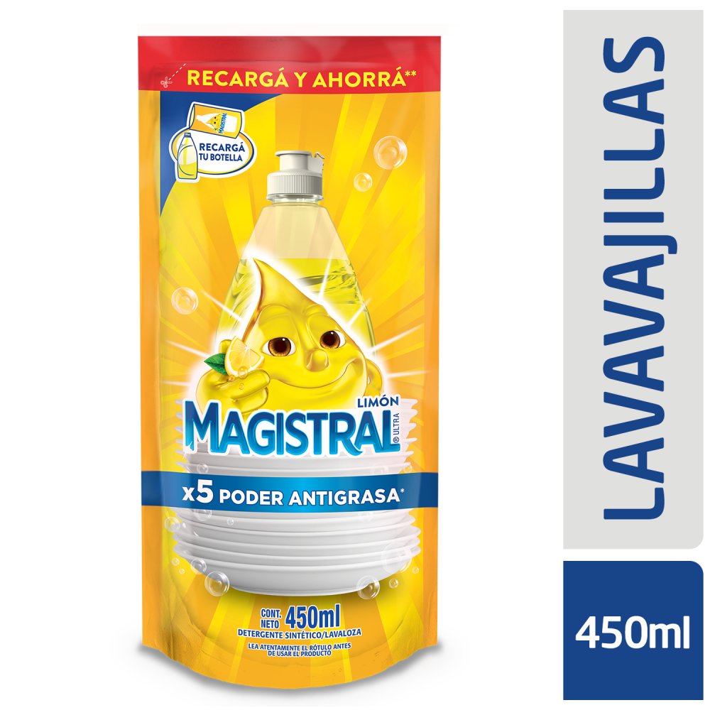 Detergente Magistral Ultra De Limon Doy Pack 450 Ml.