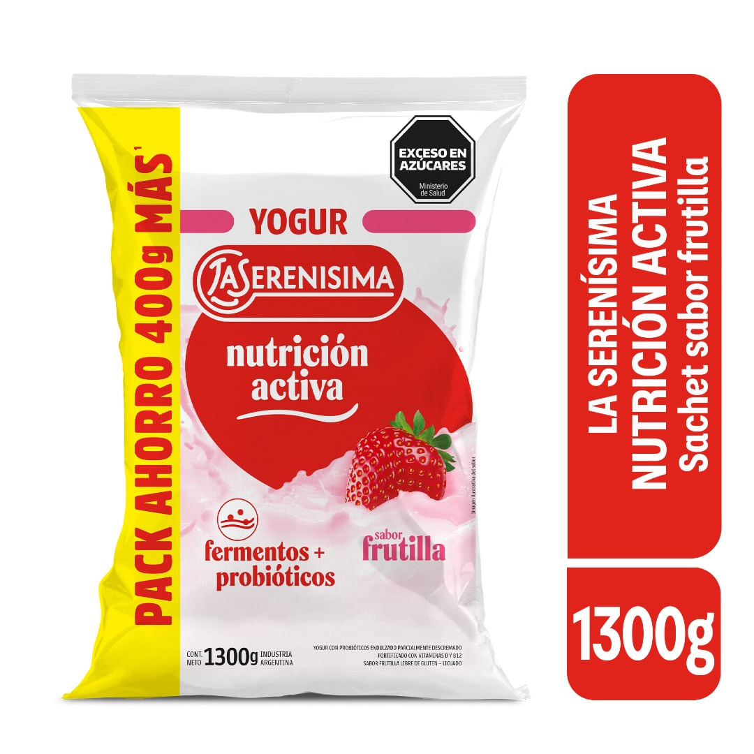Yogur Sachet Entero Sabor Frutilla La Serenisima Nutricion Activa 1300 Gr.