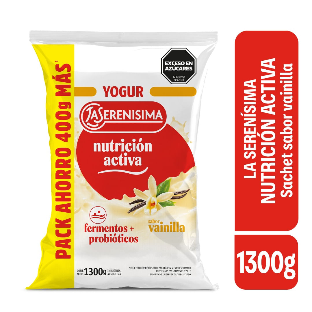 Yogur Sachet Entero Sabor Vainilla La Serenisima Nutricion Activa 1300 Gr.