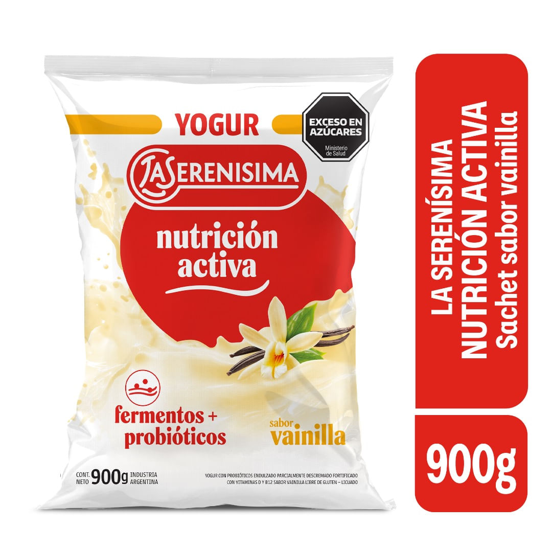 Sachet yogur entero sabor vainilla La Serenisima Nutricion Activa 900 Gr.