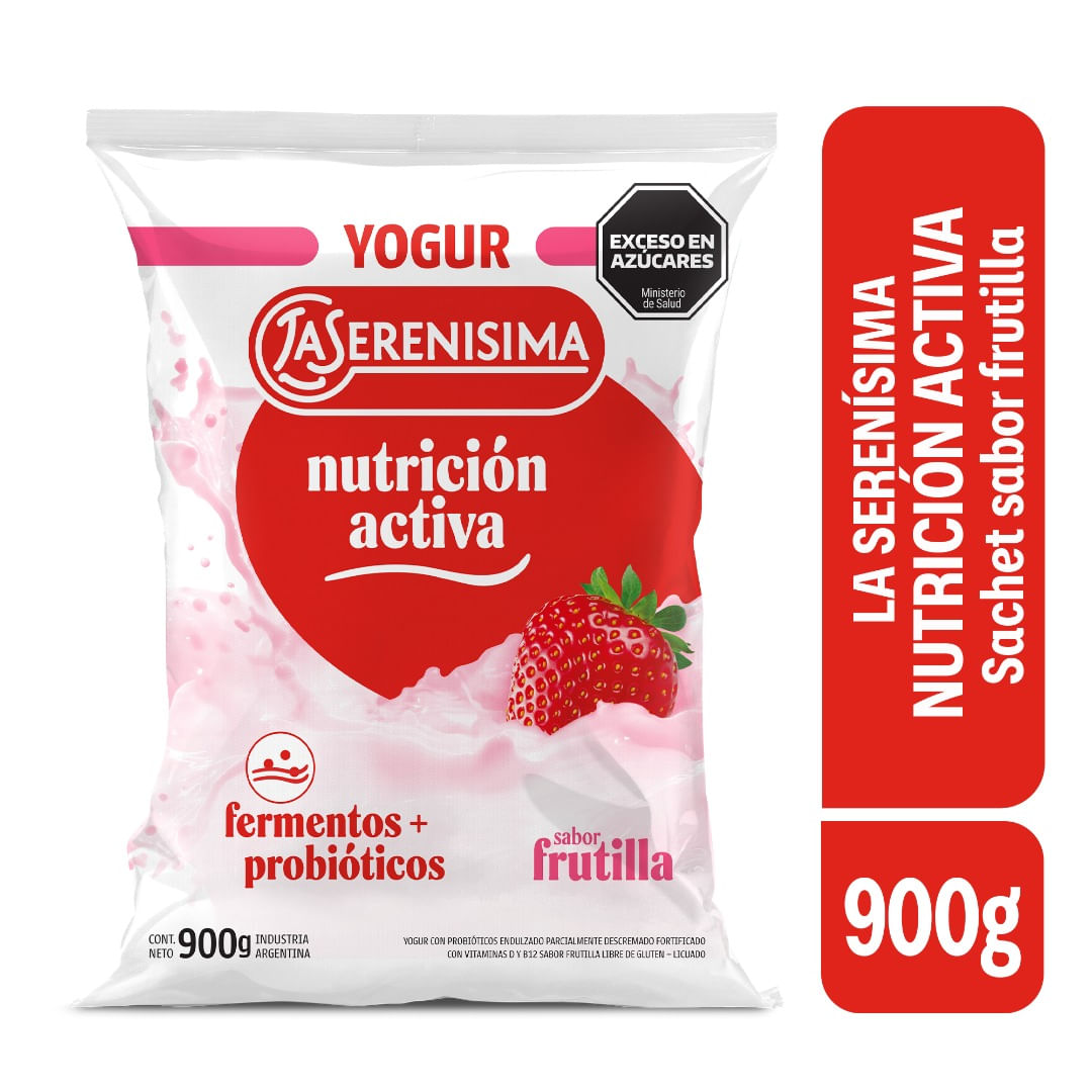 Sachet Yogur Entero Sabor Frutilla La Serenisima Nutricion Activa 900 Gr.