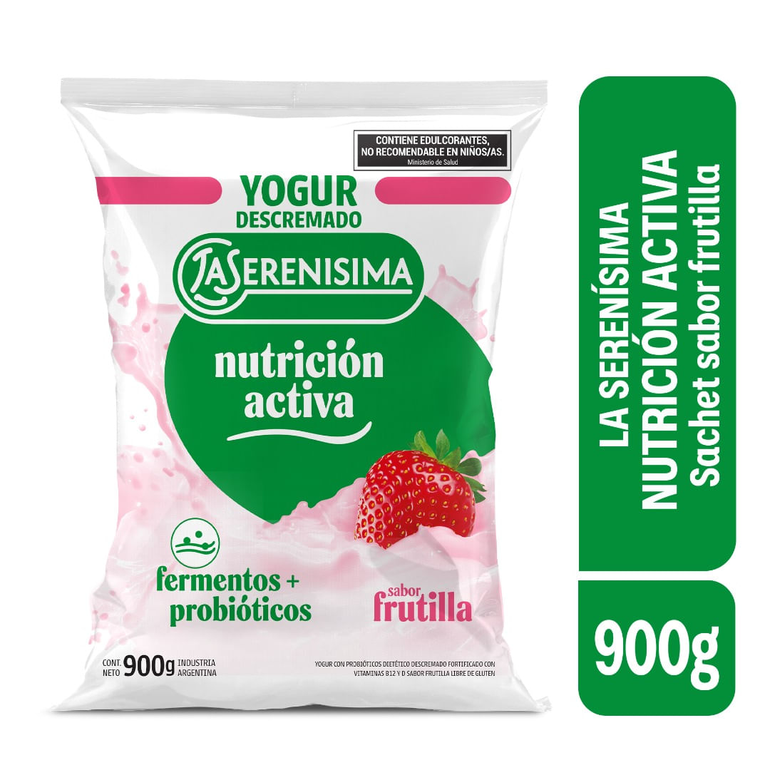 Sachet Yogur Descremado Frutilla La Serenisima Nutricion Activa 900 Gr.