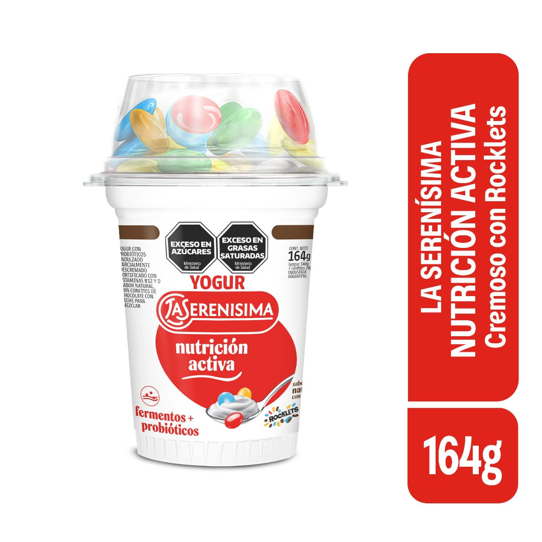 Yogur Entero Cremoso con Rocklets La SerenÃ­sima NutriciÃ³n Activa x 164 Gr.