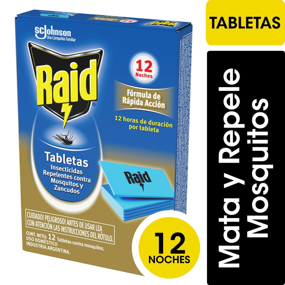 Tabletas Insecticidas Raid Moscas y Mosquitos x 12 Ud.