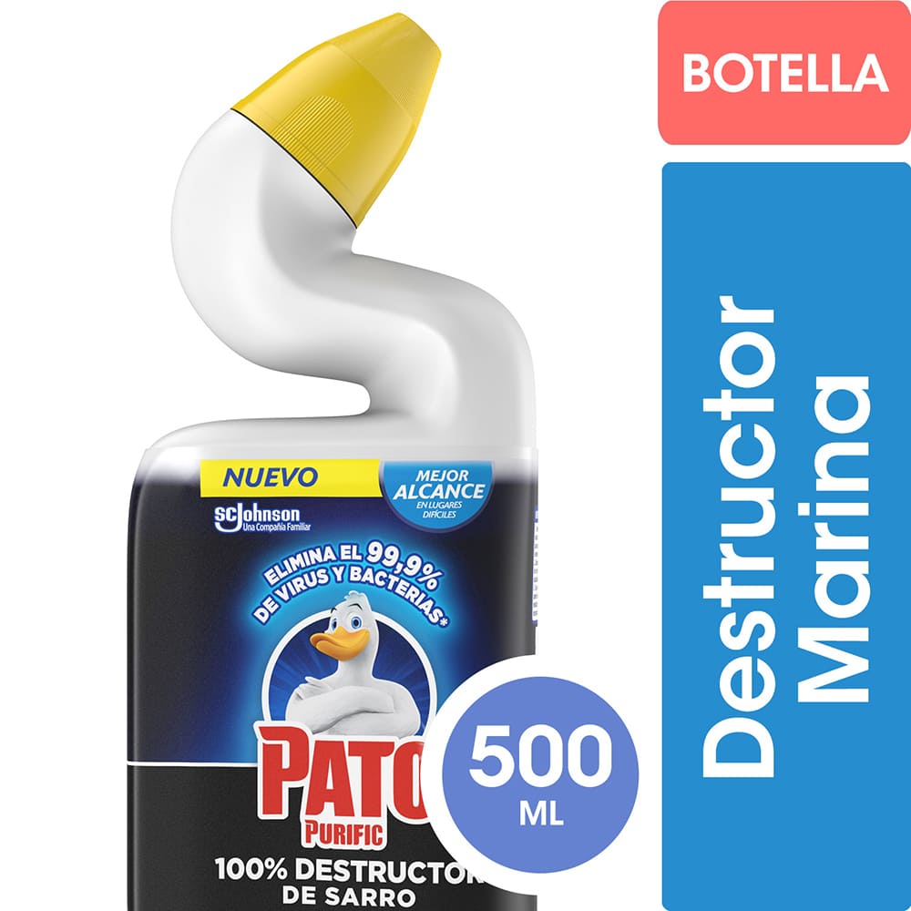 Limpiador Desinfectante para Inodoro Pato Purific 100% Destructor de Sarro Marina 500 Ml.