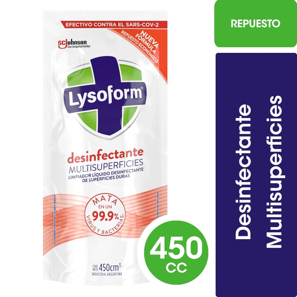 Limpiador LÃ­quido Desinfectante Lysoform Multisuperficies Repuesto 450 ml