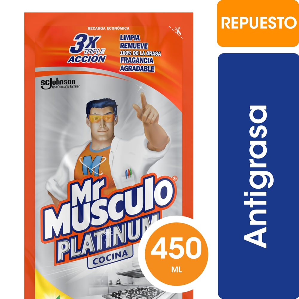 Limpiador Platinum Cocina Mr. MÃºsculo Grasa DifÃ­cil Aroma LimÃ³n Repuesto 450 Ml.