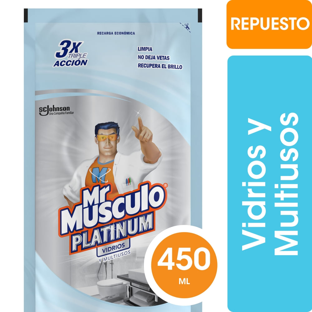 Limpiador Multiuso Mr. MÃºsculo Vidrios Limpieza Eficaz Sin Manchas Repuesto 450 Ml.