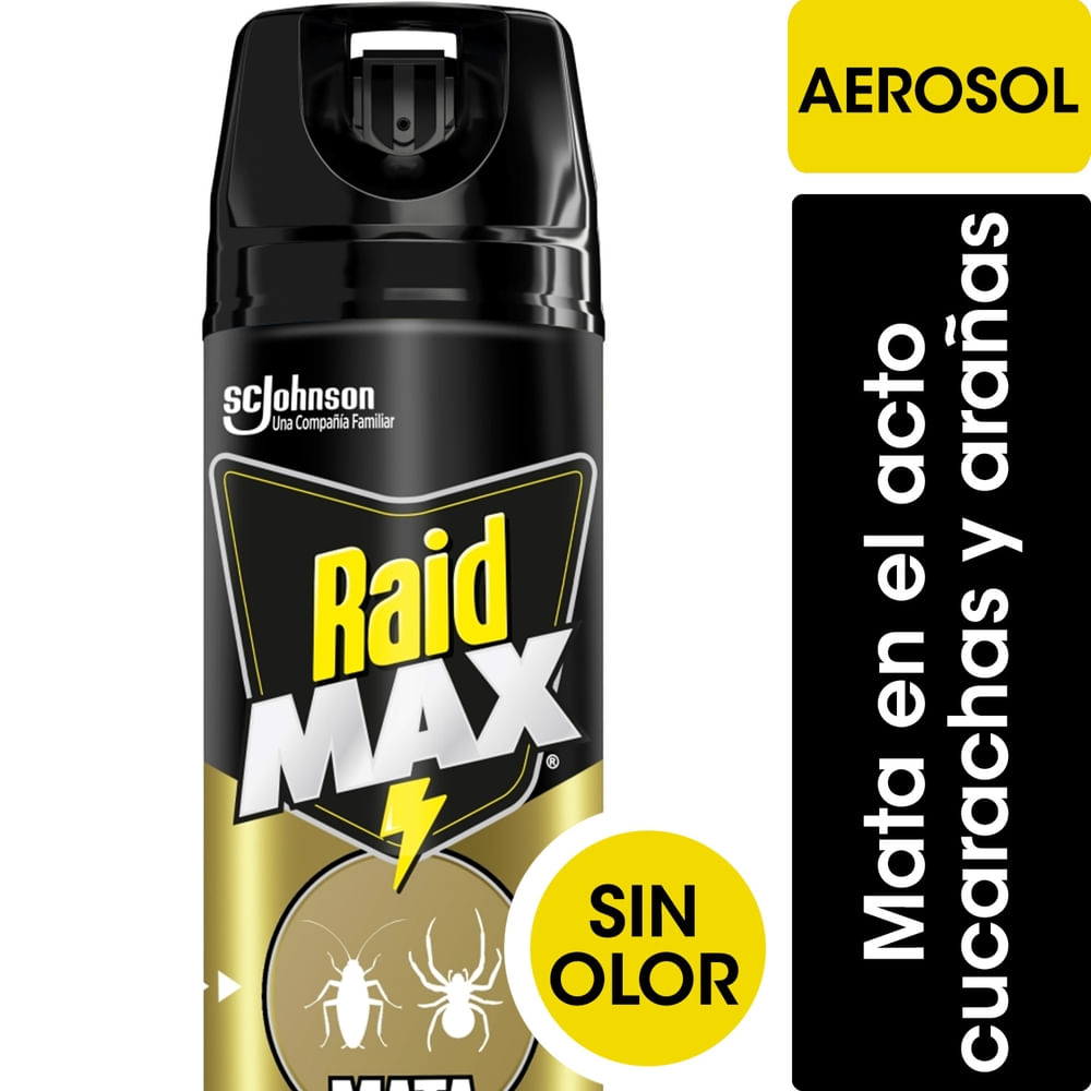 Insecticida Raid Max Mata Cucarachas y AraÃ±as Sin olor en Aerosol 360 Ml.