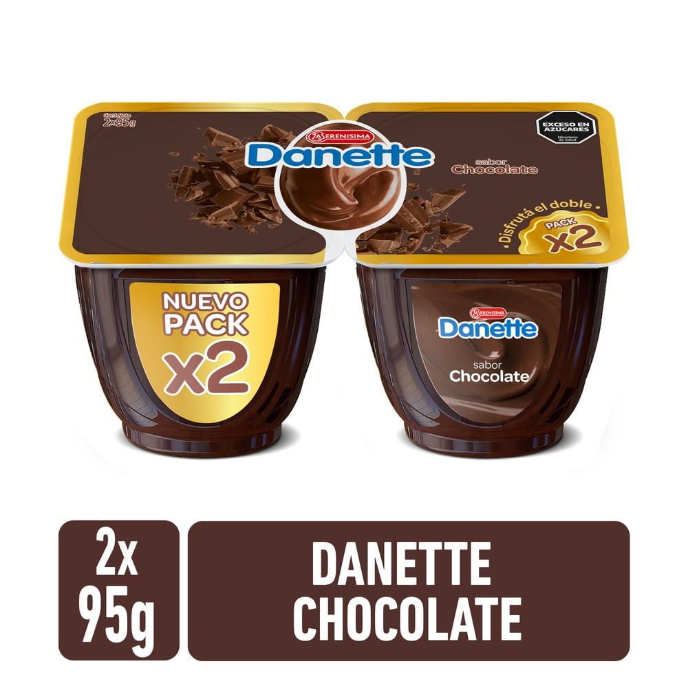 Danette Postre Sabor Chocolate Pack X2 95 Gr.